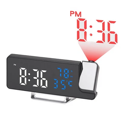 Projection Clock 270 Rotatable LED Display Digital Alarm Weather Temperature  - Image 1 of 4