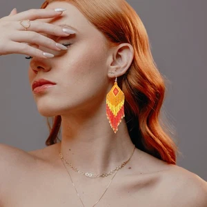 1 par de pendientes bohemios colgantes elegantes con borla de cuentas estilo étnico joyería - Imagen 1 de 12