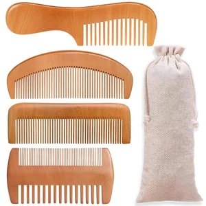 4 Pcs Natural Bamboo Comb Set for Women & Men - Wide Tooth Detangling, Beard ... - Picture 1 of 9