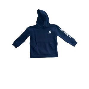 Carhartt Hoodie Sweatshirt TS8850-B Pullover Logo Graphic Navy Blue Kids Size 7 - Picture 1 of 5