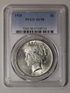 1925 $1 Peace Dollar PCGS AU58 - Picture 1 of 4