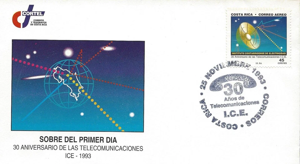 COSTA RICA TELECOMMUNICATIONS INSTITUTE ICE 30º ANNIV Sc C926 FDC 1993 Foto 1 de 1