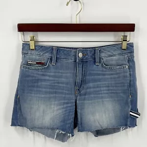 Tommy Hilfiger Classic Carpenter Jean Shorts Size 0 Blue Denim Raw Hem Womens - Picture 1 of 5