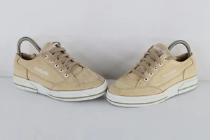Vintage 90s Reebok Womens 7 Distressed Spell Out Canvas Shoes Sneakers Beige - Picture 1 of 10
