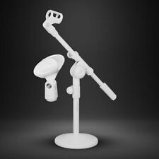Desk Microphone Stand White • Adjustable Height Extendable Boom Arm • Table M...