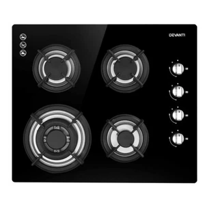 Devanti Gas Cooktop 60cm 4 Burner Glass Cook Top Cooker Stove Hob NG LPG Black - Picture 1 of 8