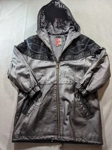 G III Jacket Womens Small Black Leather Paisley Embroidered Hooded Trench Coat - Picture 1 of 12