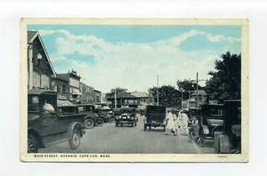 Postal de Hyannis MA Mass 1928, vista de la calle, coches antiguos, camión, aletas, letreros - Imagen 1 de 2
