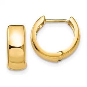 14K YELLOW GOLD SMALL ROUND HINGED HOOP EARRINGS HUGGIE HOOPS 4mm 0.5 INCH - Picture 1 of 6