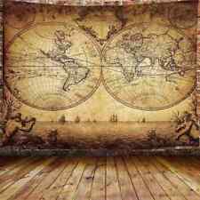 Medieval Nautical Map Wall Art Extra Large Tapestry Wall Hanging Fabric Globe