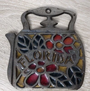 Florida Untersetzer Antik Vintage Taiwan Gusseisen Buntglas Kochplatte EUC - Bild 1 von 6