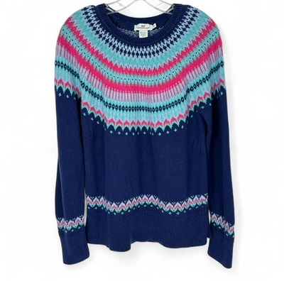 Suéter para mujer Vineyard Vines M estampado Fair Isle azul rosa verde cuello redondo Foto 1 de 4