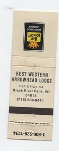 Best Western Arrowhead Lodge, Black River Falls, WI. Vintage Matchbook Cover - Picture 1 of 3