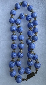 Vintage Venetian Millefiori Murano Art Glass Necklace 17” Blue White Flowers - Picture 1 of 7