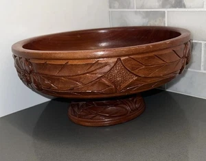 Vintage geschnitzte Holz Tiki Schale Stamm ethnisch Honduras großer Sockel Herzstück - Bild 1 von 13