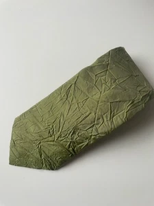Kenzo Home Pure Silk Tie Green Crushed Creased Wedding Occasion - Picture 1 of 5