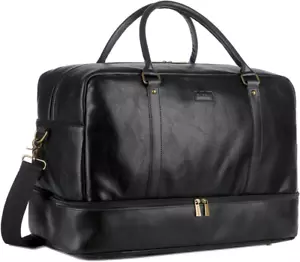 Leather Large Travel Duffel Tote Bag Carry on Weekender Overnight Bag With Shoe - Picture 1 of 12