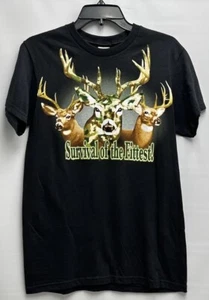 Black Camo Deer Survival Of The Fittest Deer Hunting T-Shirt Size Small - Picture 1 of 6
