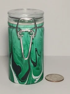Handmade Marbled Glass Stash Jar w/ Clamp Lid for Crafting, Spices, Herbs, etc. - Picture 1 of 3