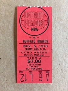 1976 NBA TICKET STUB COBO ARENA BUFFALO BRAVES @ DETROIT PISTONS 11/5/76 DANTLEY - Picture 1 of 2