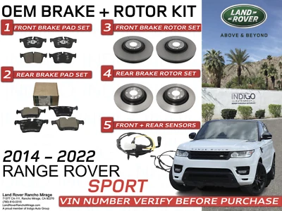 2017-2022 Range Rover SPORT Front & Rear Brake Pads + Rotors + Brake Sensors - Image 1 of 2