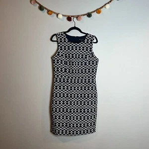 Banana Republic marineblau-weiß gemustertes Jacquard Etuikleid - Bild 1 von 5