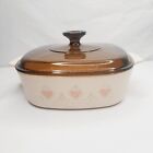 Corning Ware Forever Yours A-2-B  2 Liter Casserole Pink Hearts Amber Lid A9C