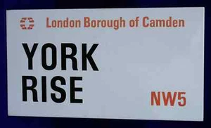 YORK RISE NW5 LONDON BOROUGH OF CAMDEN ENAMEL PORCELAIN STREET SIGN - Picture 1 of 4