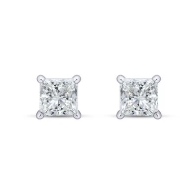 1 Ct Princess Lab Created Grown Diamond Earrings 14K White Gold G/VS BasketScrew - Image 1 of 4