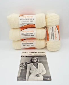 Vintage Mary Maxim Mellowspun 4 Sport Yarn 4-Ply Lot of 4 USA Bonus Pattern - Picture 1 of 8