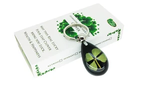Celtic Lucky Real 4 Four Leaf Clover Good Luck Keyring with Gift Box & Guarantee - Picture 1 of 5