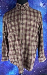 DULUTH Trading Mens Flannel Shirt Size L Maroon Plaid Button Down 2 Pockets EUC - Picture 1 of 6