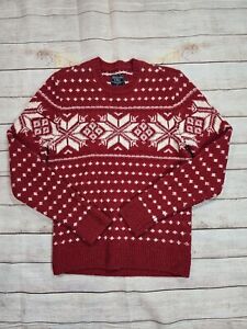 Abercrombie & Fitch Sweater Snow flake Pattern V Neck Mens Size medium Red