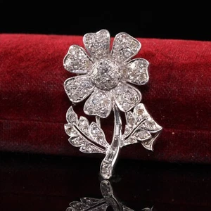 Antique Art Deco Platinum Walser Wald Single Cut Diamond Flower Pin - Picture 1 of 6