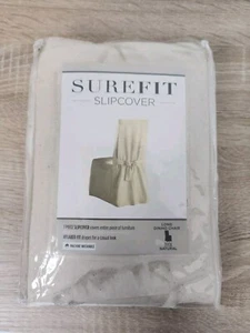 Surefit Long Dining Room Chair Tie Back Slipcover in Duck Natural - Relaxed Fit - Picture 1 of 4