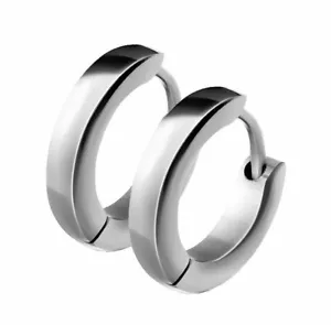 Pair of Small Plain Dome Hoop/Huggie 316L Stainless Steel Women Girl Earrings - Picture 1 of 2