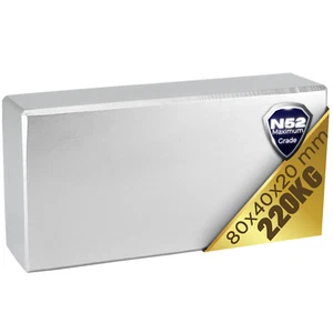 Neodym Magnet N52 Quader 220 KG Stark Power Magnete Magnetquader 80x40x20mm - Bild 1 von 6