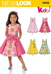 NEW LOOK 6202 CHILD'S DRESS Sewing Pattern Kids With sash & trim Ages 3 - 8 - Picture 1 of 4