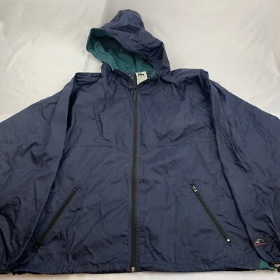 De Colección Raro Logo Helly Hansen Para Hombre Azul Verde Chaqueta Capucha Talla XL Lluvia Viento Abrigo Foto 1 de 4