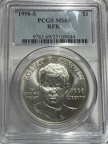 1998 S RFK ROBERT KENNEDY SILVER COMMEMORATIVE DOLLAR $1 PCGS MS 69 Cover