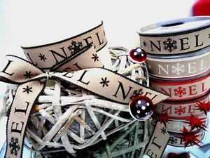 15 -25mm x 1M CREAM RED & BLACK "NOEL" CHRISTMAS RIBBON RUSTIC,SCANDI GIFT,BOW - Picture 1 of 7