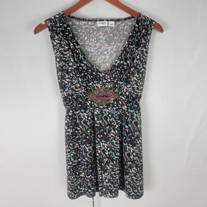 Cato Womens Blouse Small Top Multicolored Sleeveless Deep V Neck Beaded Shirt - Picture 1 of 13