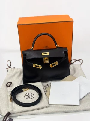 Hermes Mini Kelly II Sellier 20 Caja Negra Cuero Dorado Herrajes con Sello Foto 1 de 4