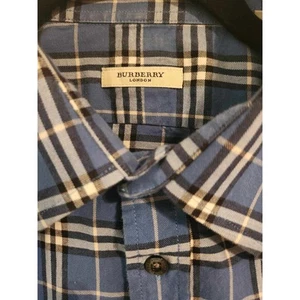 Men's Burberry Blue White Black Plaid 100% Cotton Button Front Shirt Size L EUC! - Picture 1 of 4