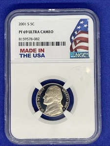 2001 S Jefferson Nickel ~NGC PF69 Ultra Cameo~ Made In USA American Flag Holder - Picture 1 of 4