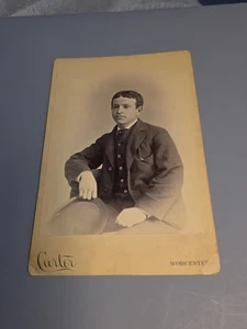 Vintage 1880s 6.5x4.25 Cabinet Card Photograph Man CARTER Worcester Mass - Picture 1 of 5