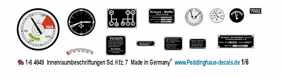1/6 4649 Innenraumbeschriftungen / Dashboard Sd. kfz. 7 Decals - Bild 1 von 1