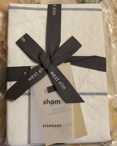West Elm Standard Sham Hemp Cotton Serene Stripes Undyed Natural Blue Haze NE. - Picture 1 of 3