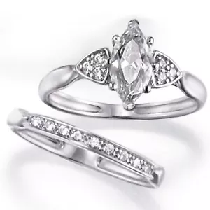 Set fidanzamento ExquisiteSTERLING SILVER - taglio marquise - solo taglia 6 - nuovo con scatola - Foto 1 di 6