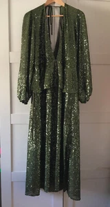 Topshop Sequin Peplum Dress Moss Green Size 8 BNWT - Picture 1 of 14